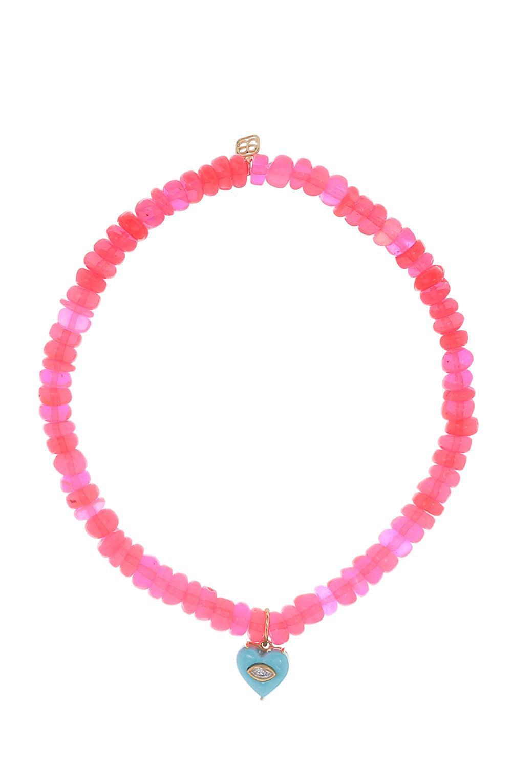 Turquoise Heart Ethiopian Opal Smooth Charm Bracelet-YELLOW GOLD-JEWELRYFINE JEWELBRACELET O-SYDNEY EVAN