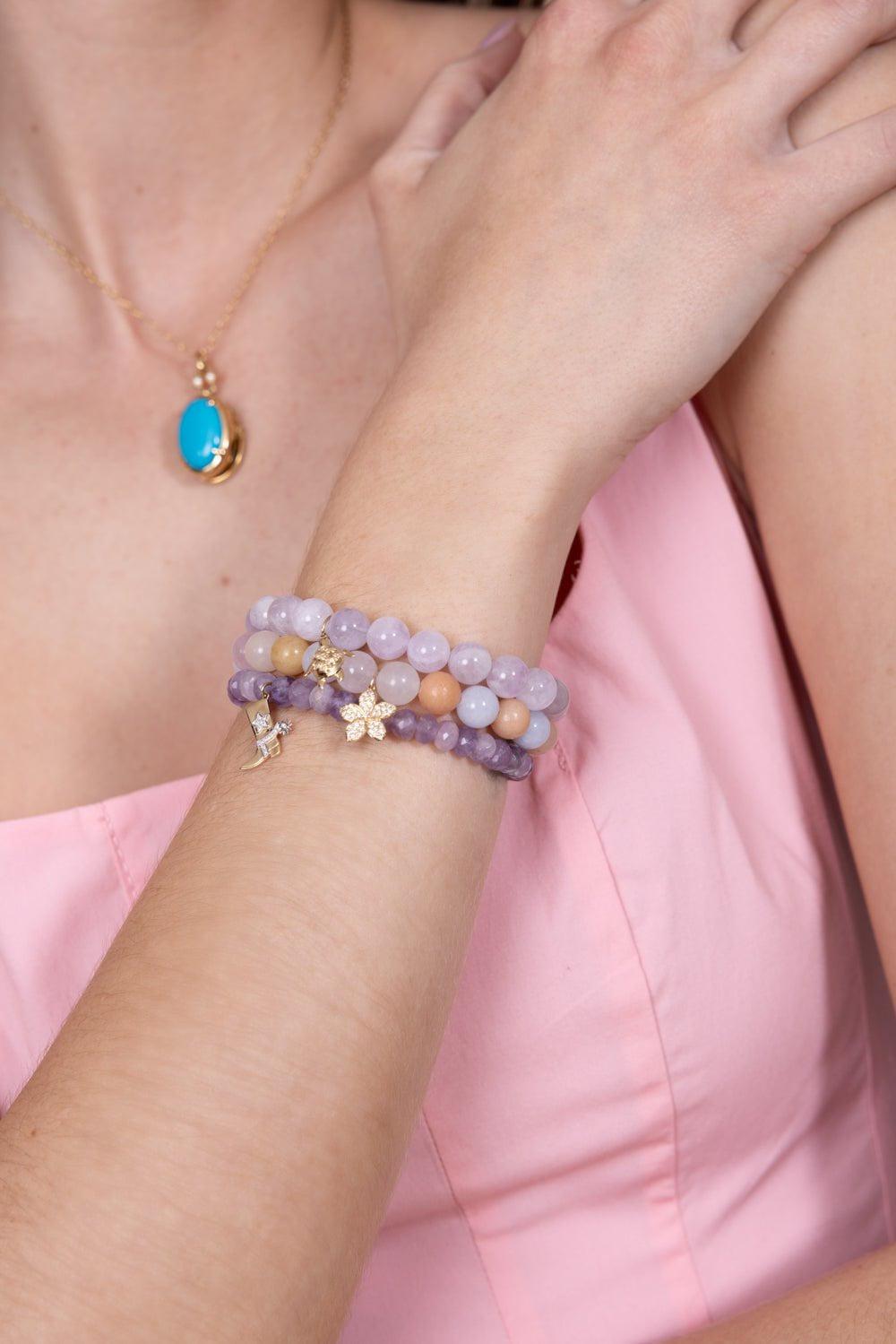 SYDNEY EVAN-Turtle Amethyst Charm Bracelet-YELLOW GOLD