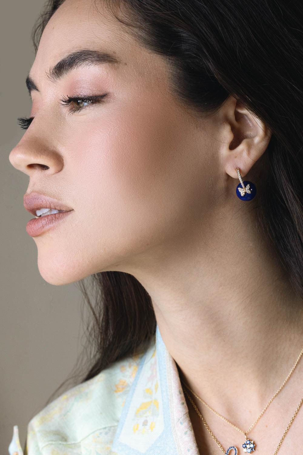 Diamond Butterfly Lapis Earrings-YELLOW GOLD-JEWELRYFINE JEWELEARRING-SYDNEY EVAN