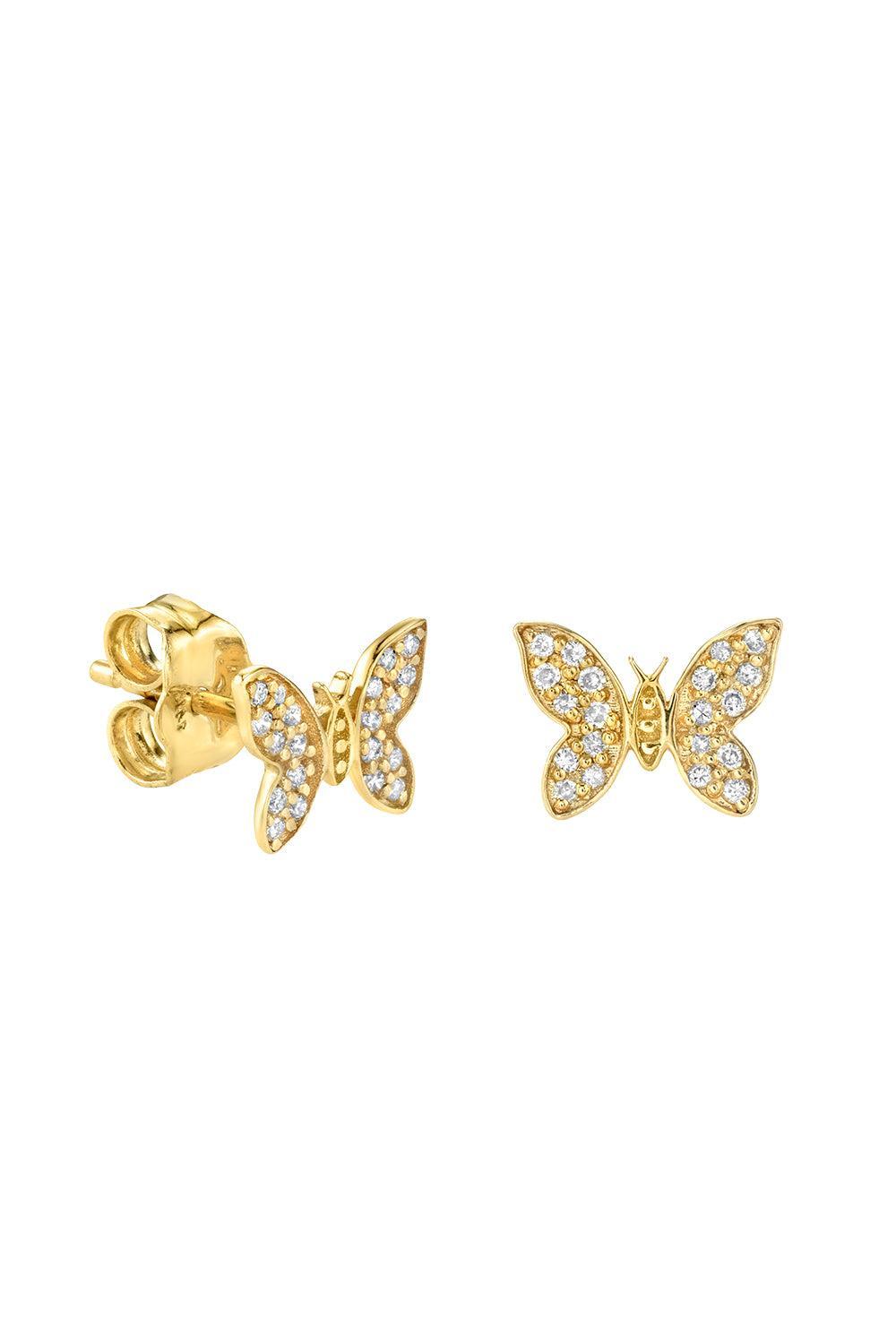 Diamond Tiny Butterfly Stud Earrings-YELLOW GOLD-JEWELRYFINE JEWELEARRING-SYDNEY EVAN