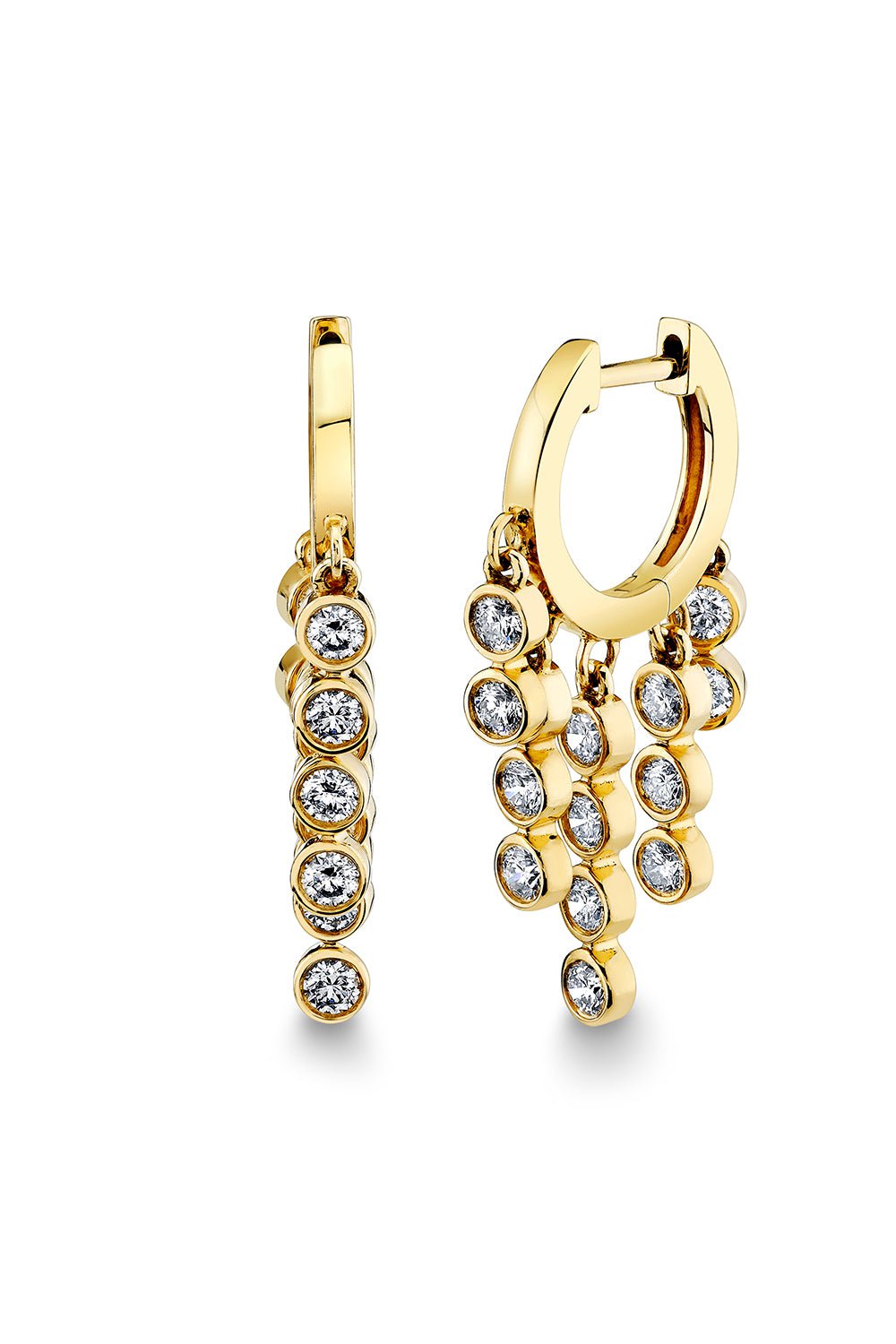 SYDNEY EVAN-Graduated Fringe Bezel Huggie Hoop Earrings-YELLOW GOLD