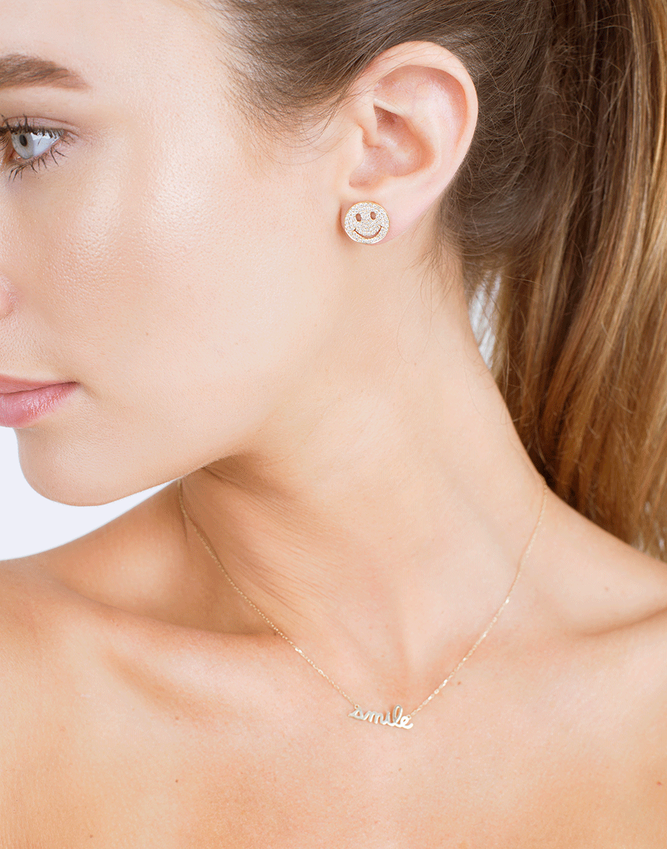 SYDNEY EVAN-Happy Face Studs-YELLOW GOLD