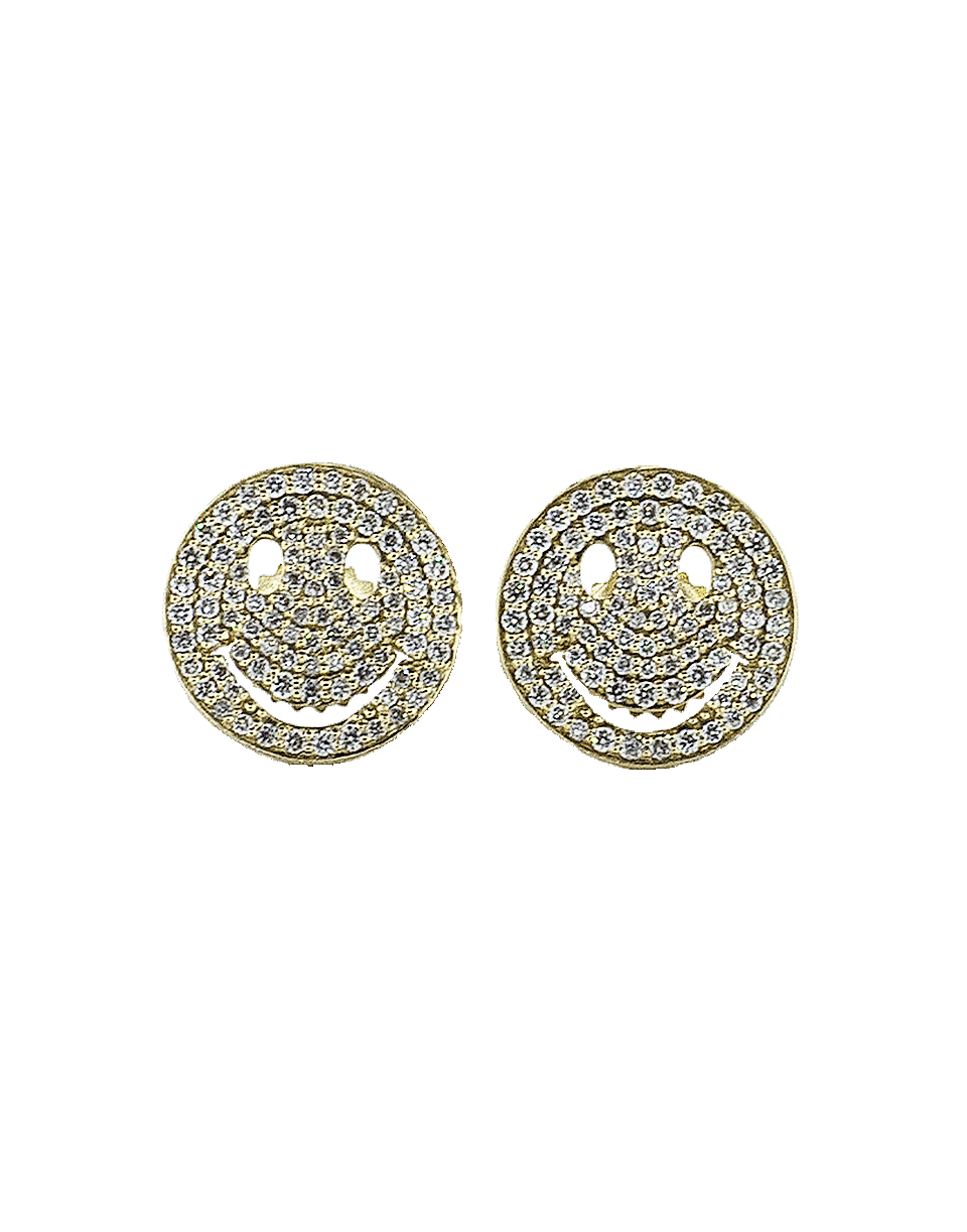 SYDNEY EVAN-Happy Face Studs-YELLOW GOLD