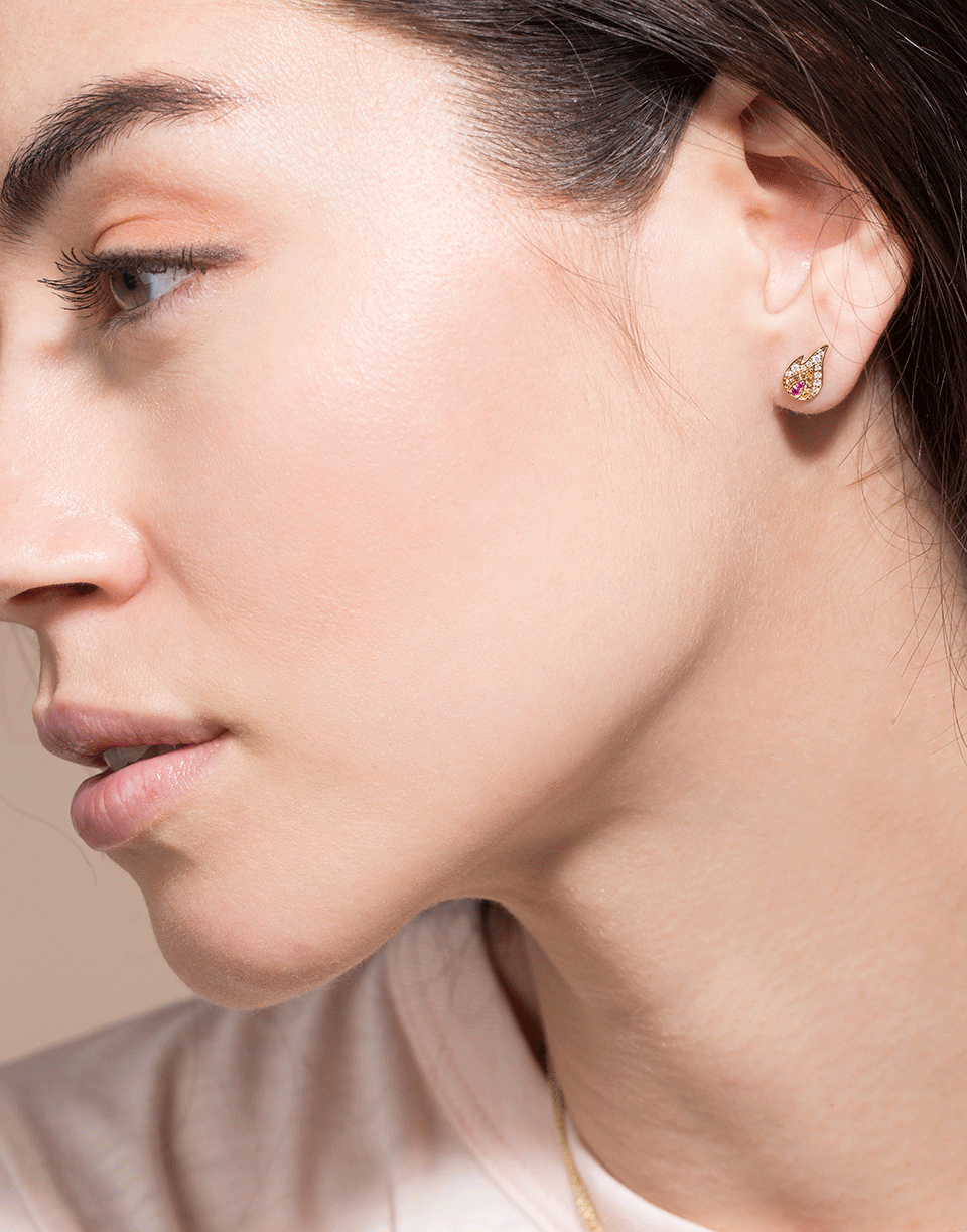 SYDNEY EVAN-Pave Diamond Enamel Flame Studs-YELLOW GOLD