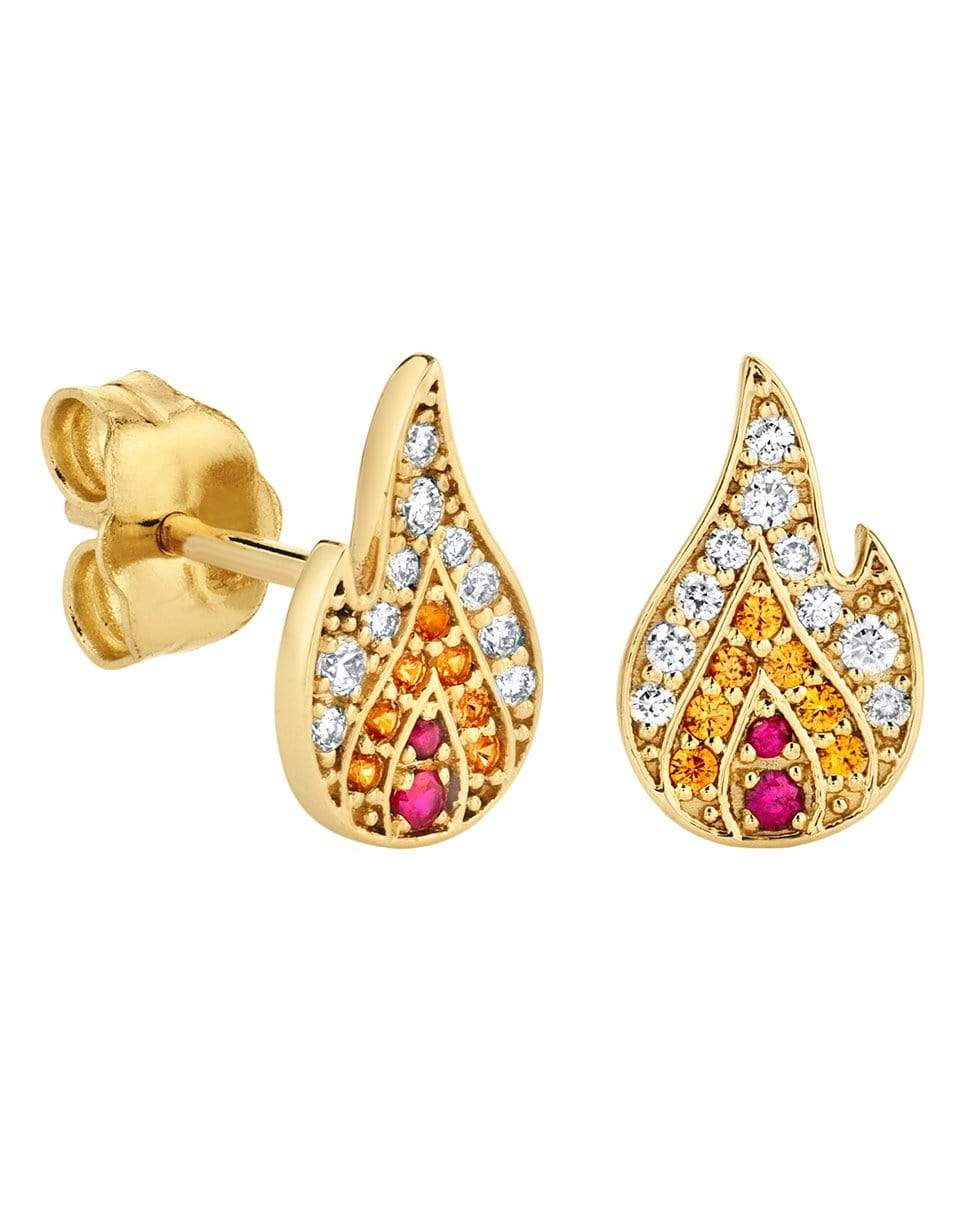 SYDNEY EVAN-Pave Diamond Enamel Flame Studs-YELLOW GOLD