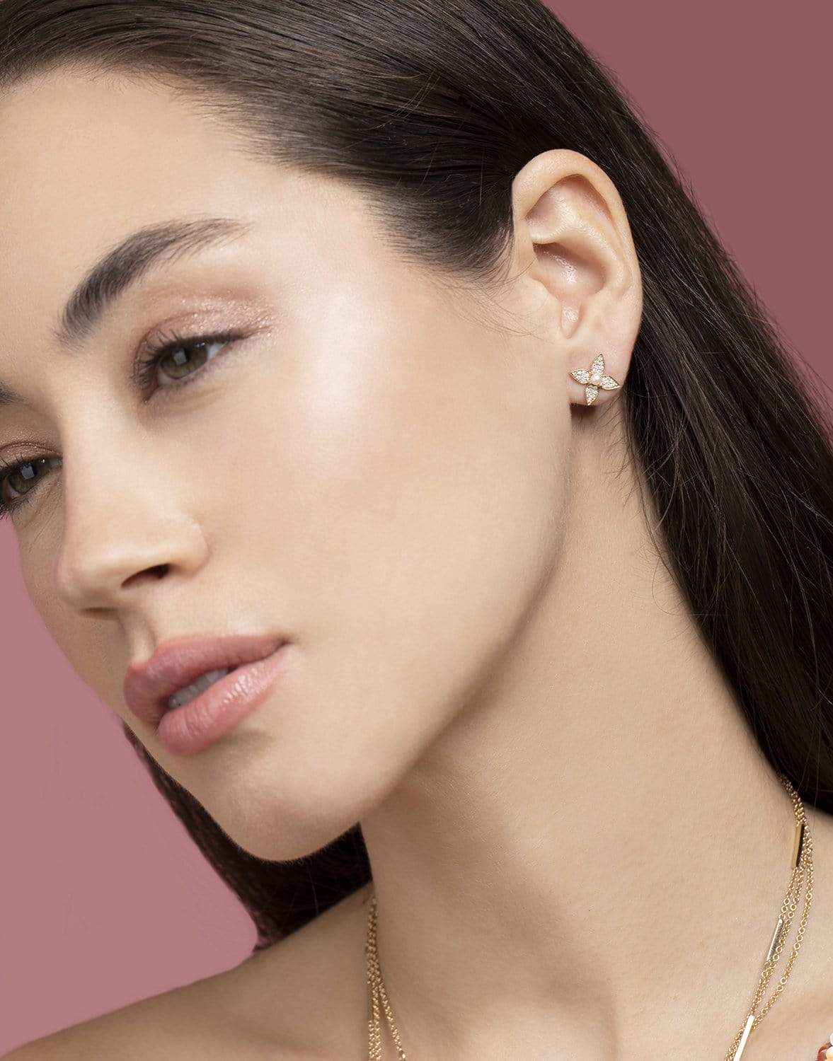 SYDNEY EVAN-Pearl Paisley Flower Studs-YELLOW GOLD