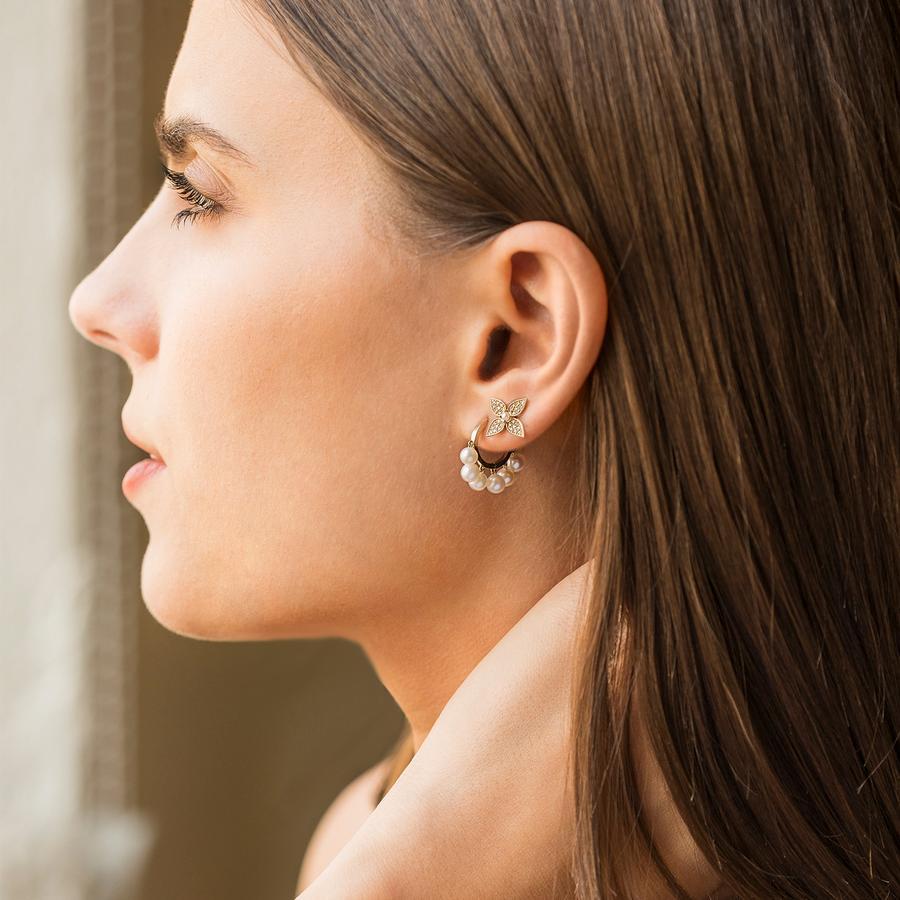 SYDNEY EVAN-Pearl Paisley Flower Studs-YELLOW GOLD