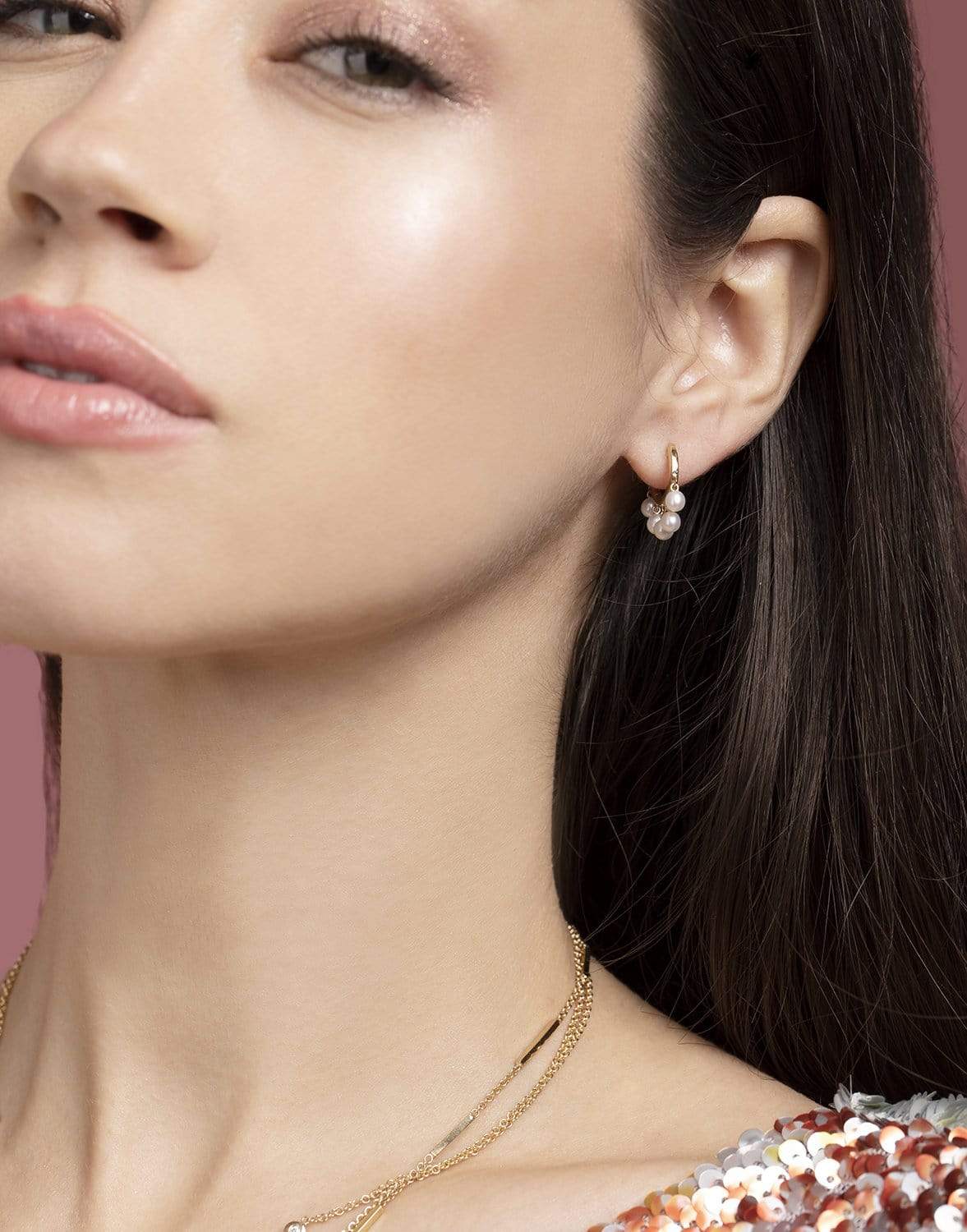 SYDNEY EVAN-Pearl Shaker Huggies-YELLOW GOLD