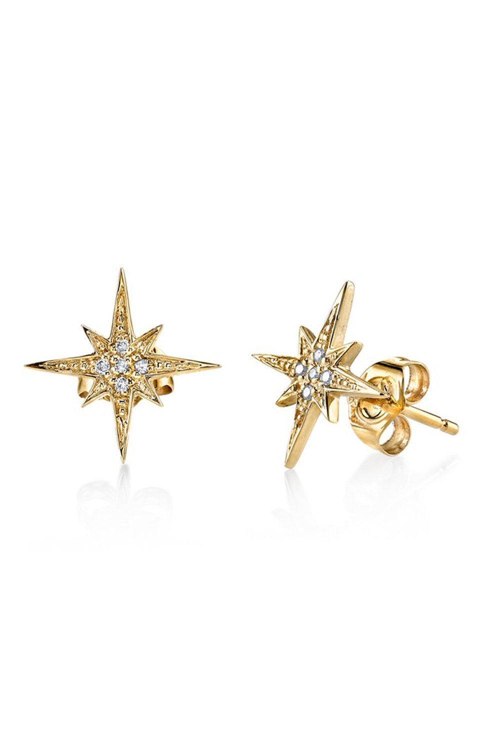 SYDNEY EVAN-Small Diamond Starburst Studs-YELLOW GOLD