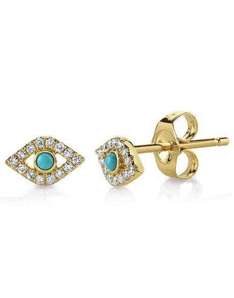 SYDNEY EVAN-Turquoise and Diamond Evil Eye Studs-YELLOW GOLD
