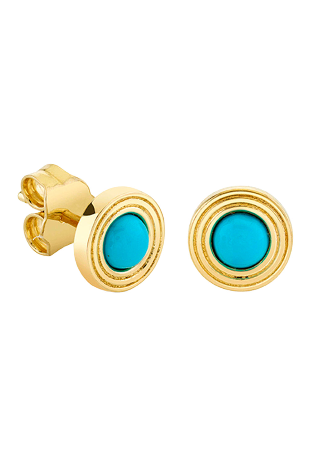 Turquoise Fluted Stud Earrings-YELLOW GOLD-JEWELRYFINE JEWELEARRING-SYDNEY EVAN