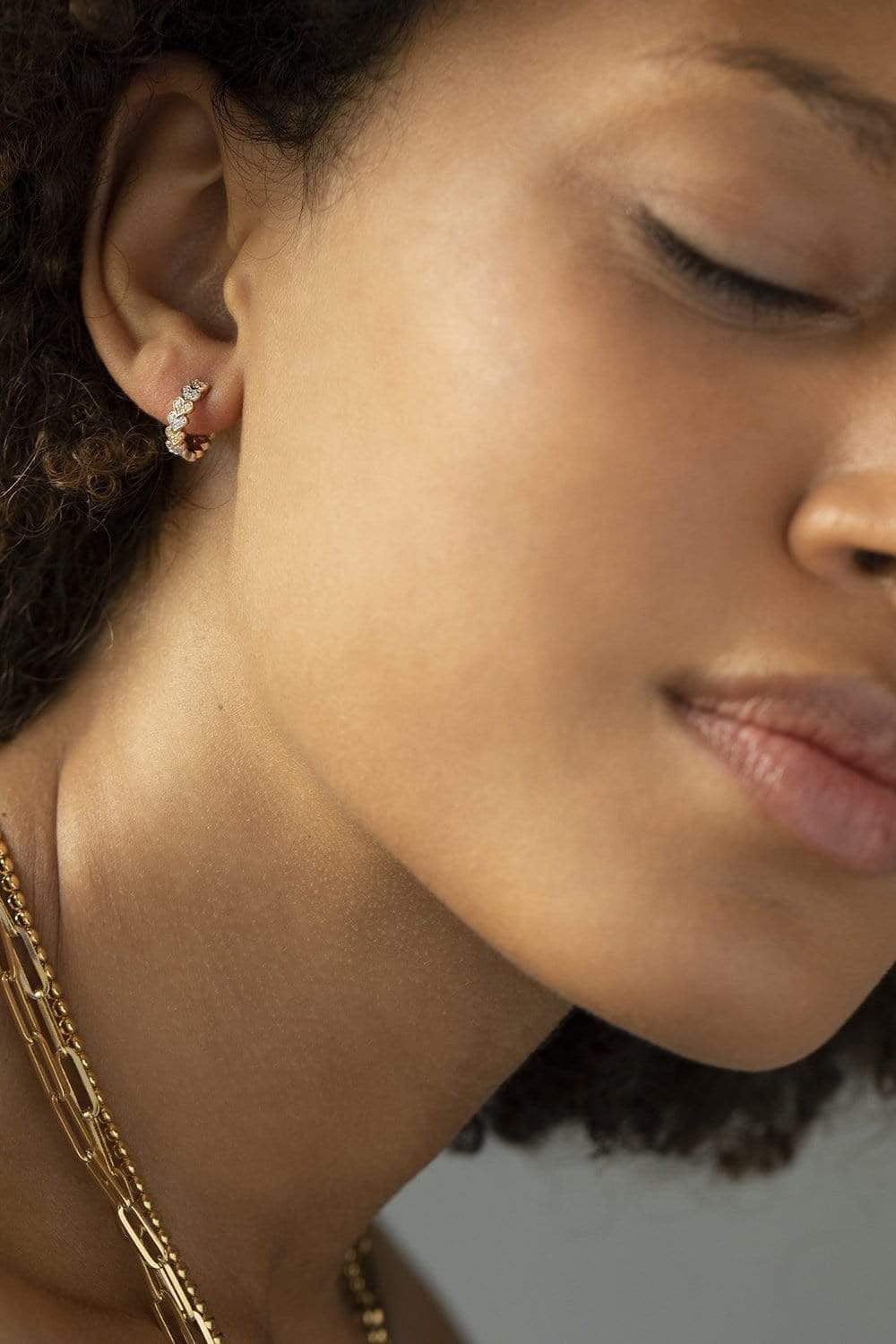 SYDNEY EVAN-Two Tone Gold & Diamond Heart Eternity Huggie Hoops-YELLOW GOLD