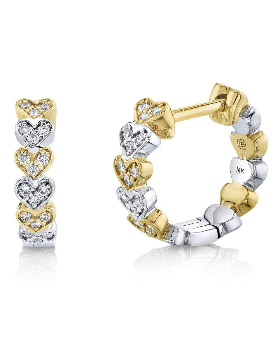 SYDNEY EVAN-Two Tone Gold & Diamond Heart Eternity Huggie Hoops-YELLOW GOLD