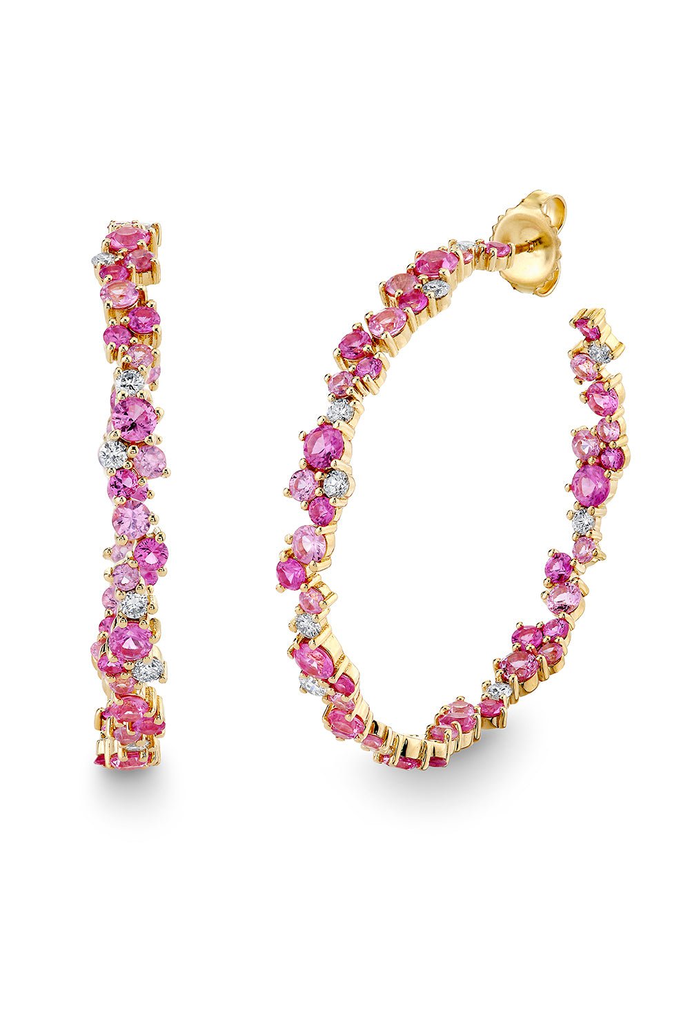 SYDNEY EVAN-XL Pink Sapphire Hoop Earrings-YELLOW GOLD