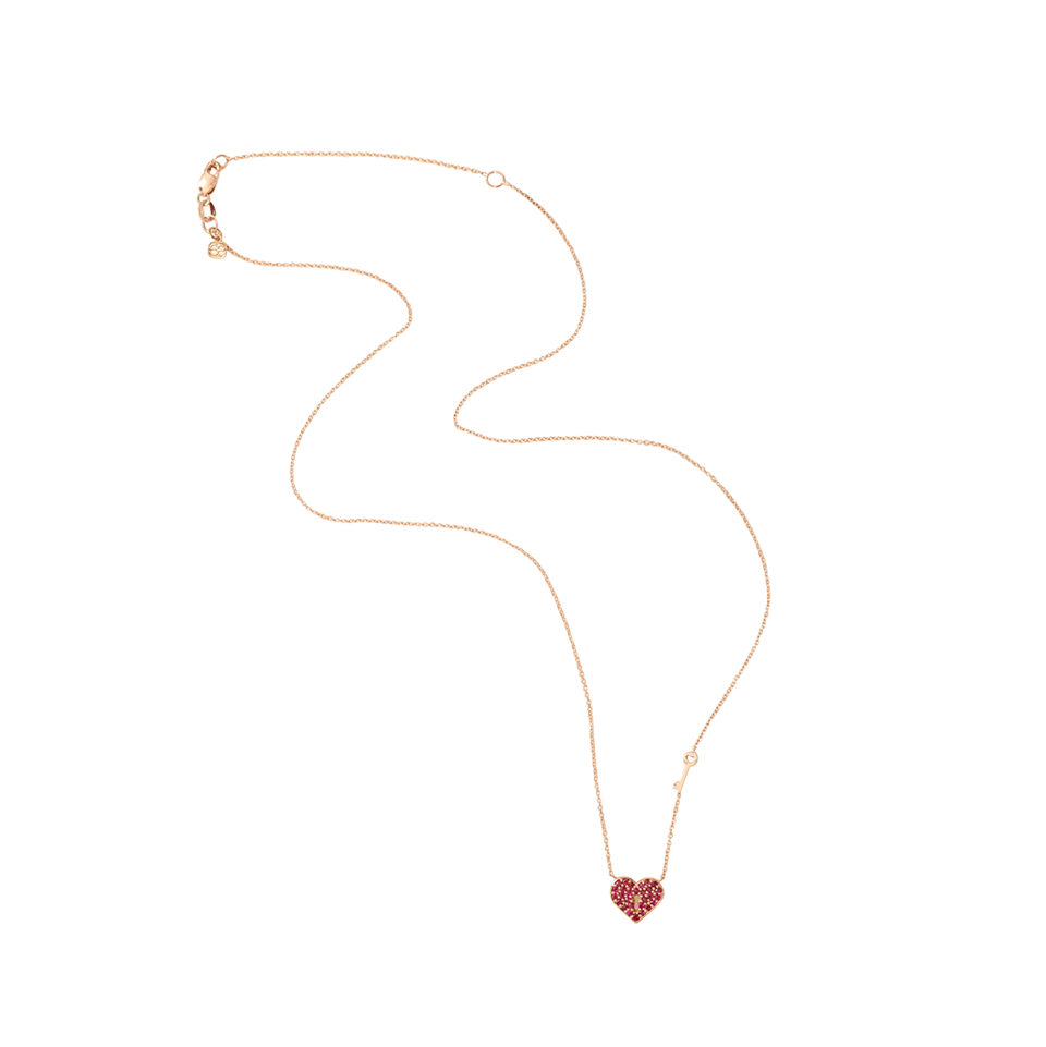 SYDNEY EVAN-Diamond Heart And Key Necklace-ROSE GOLD