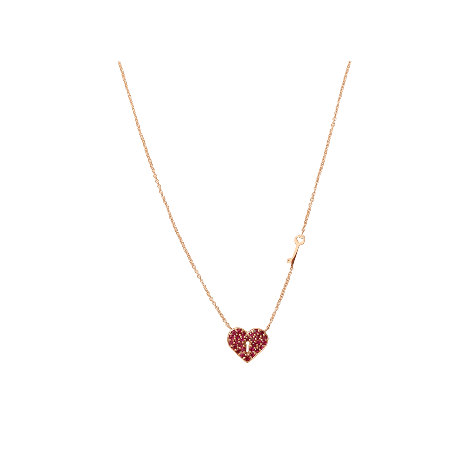 SYDNEY EVAN-Diamond Heart And Key Necklace-ROSE GOLD