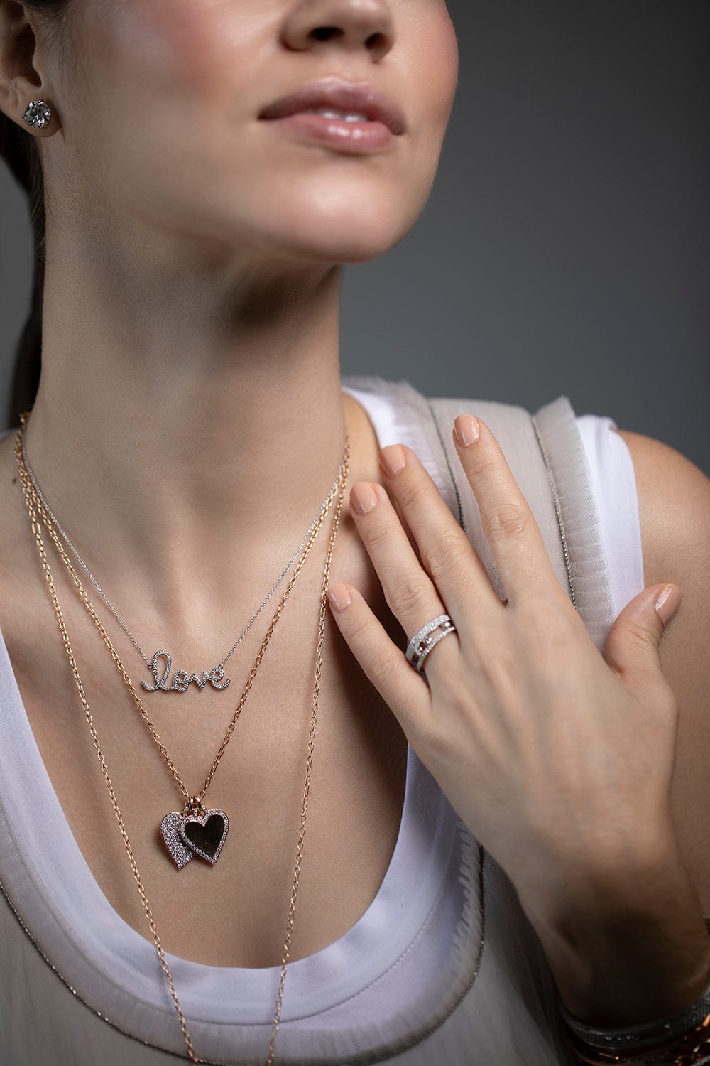 SYDNEY EVAN-Large Diamond Love Script Necklace-WHITE GOLD