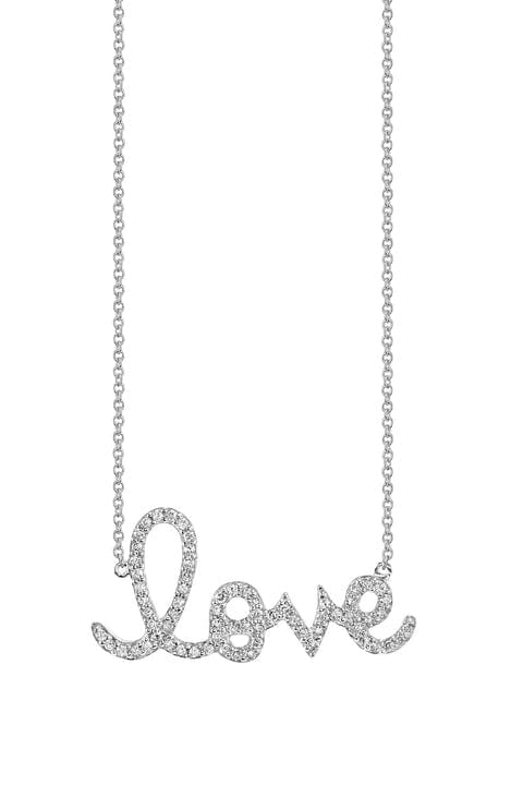 SYDNEY EVAN-Large Diamond Love Script Necklace-WHITE GOLD