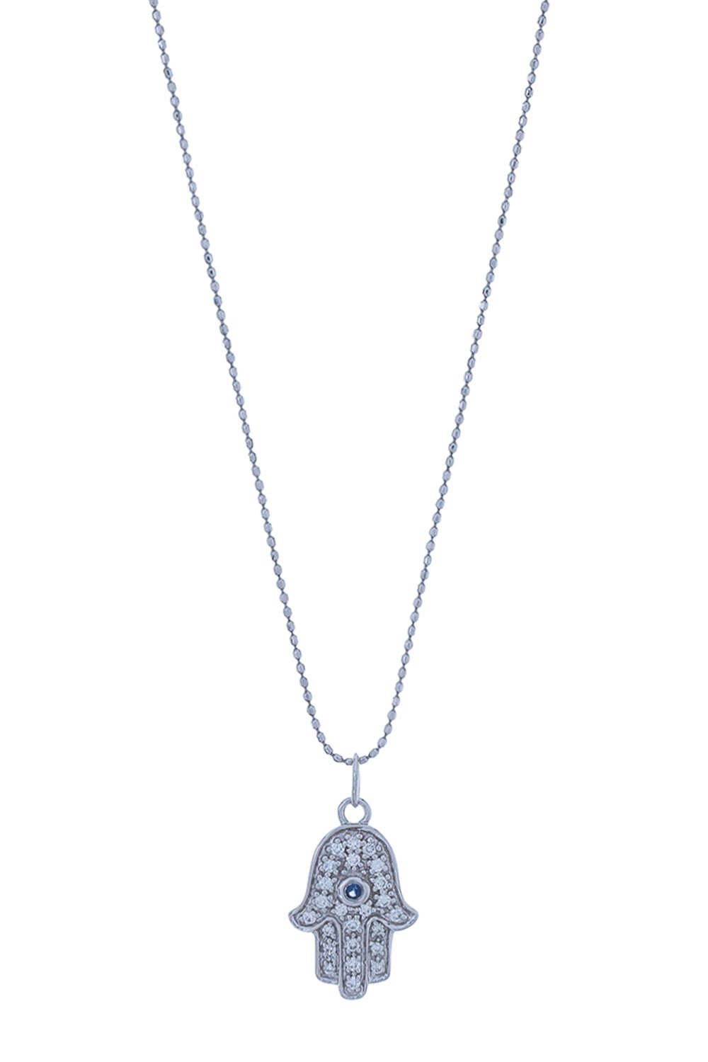 SYDNEY EVAN-Small Diamond and Sapphire Hamsa Pendant Necklace-WHITE GOLD