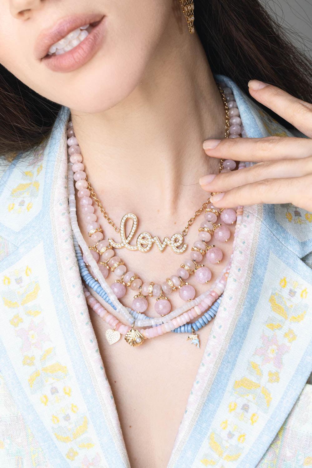 SYDNEY EVAN-Morganite Beaded Necklace-YELLOW GOLD