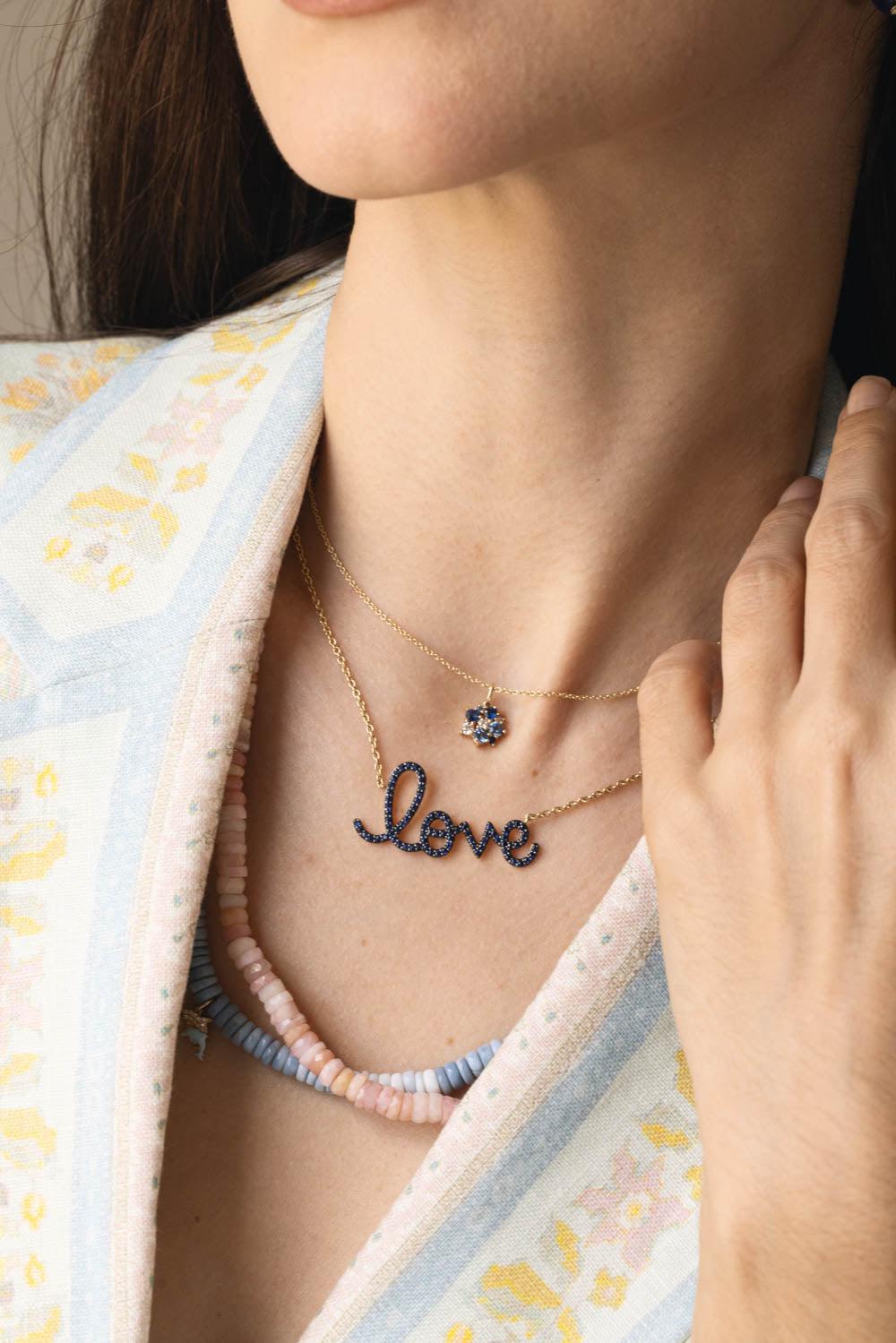 Blue Sapphire Big Love Script Necklace-YELLOW GOLD-18-JEWELRYFINE JEWELNECKLACE O-SYDNEY EVAN