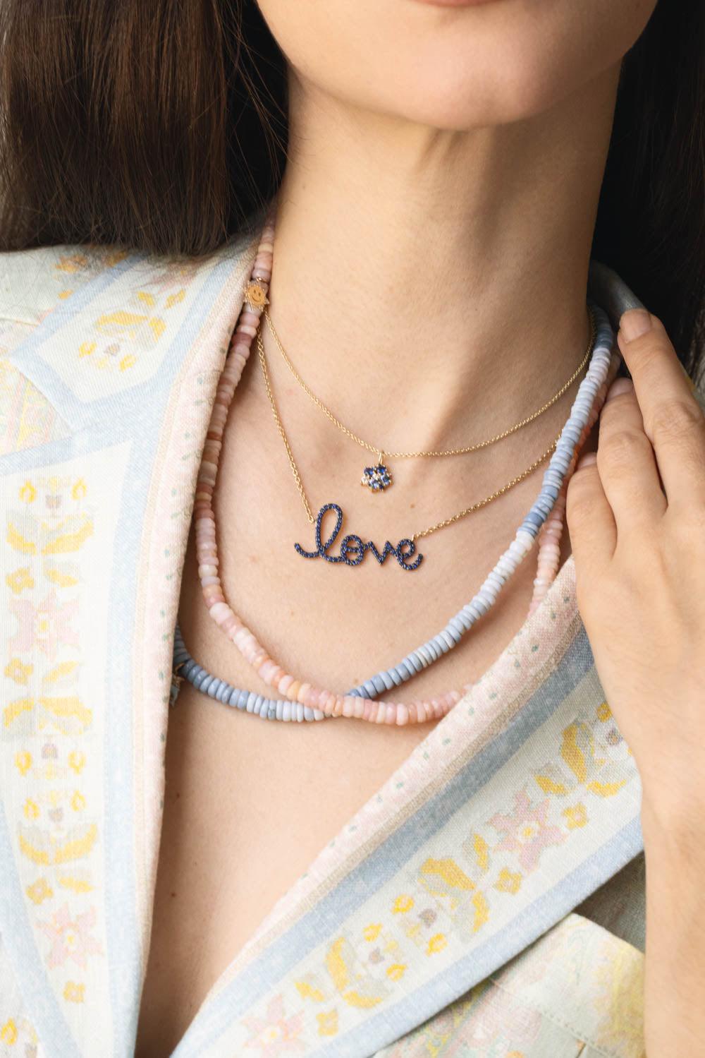 Blue Sapphire Big Love Script Necklace-YELLOW GOLD-18-JEWELRYFINE JEWELNECKLACE O-SYDNEY EVAN