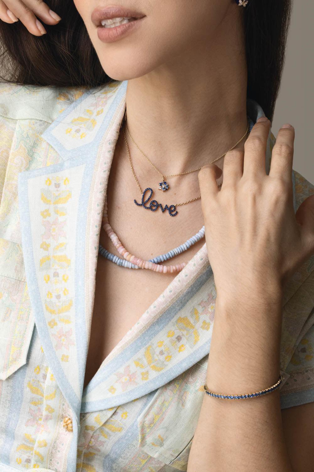 Blue Sapphire Big Love Script Necklace-YELLOW GOLD-18-JEWELRYFINE JEWELNECKLACE O-SYDNEY EVAN