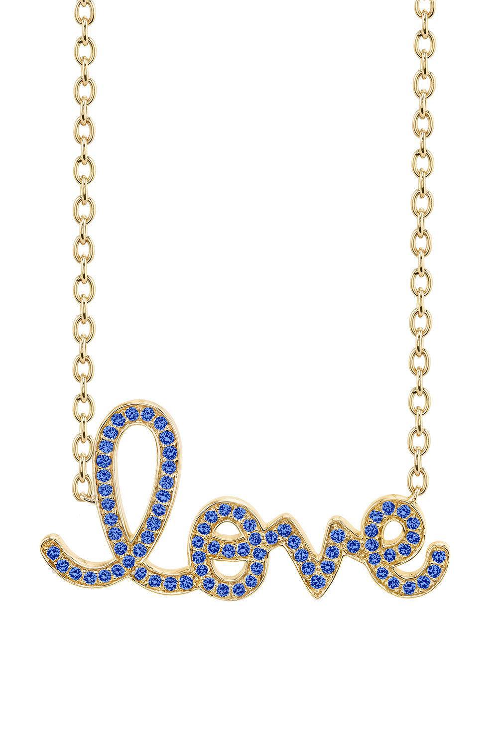 Blue Sapphire Big Love Script Necklace-YELLOW GOLD-18-JEWELRYFINE JEWELNECKLACE O-SYDNEY EVAN