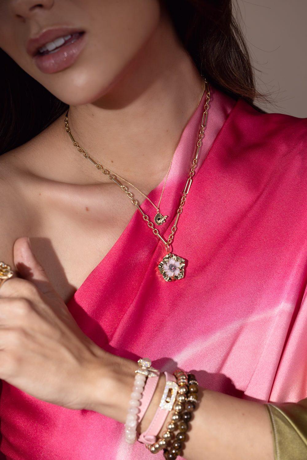 SYDNEY EVAN-Beehive Charm Necklace-YELLOW GOLD