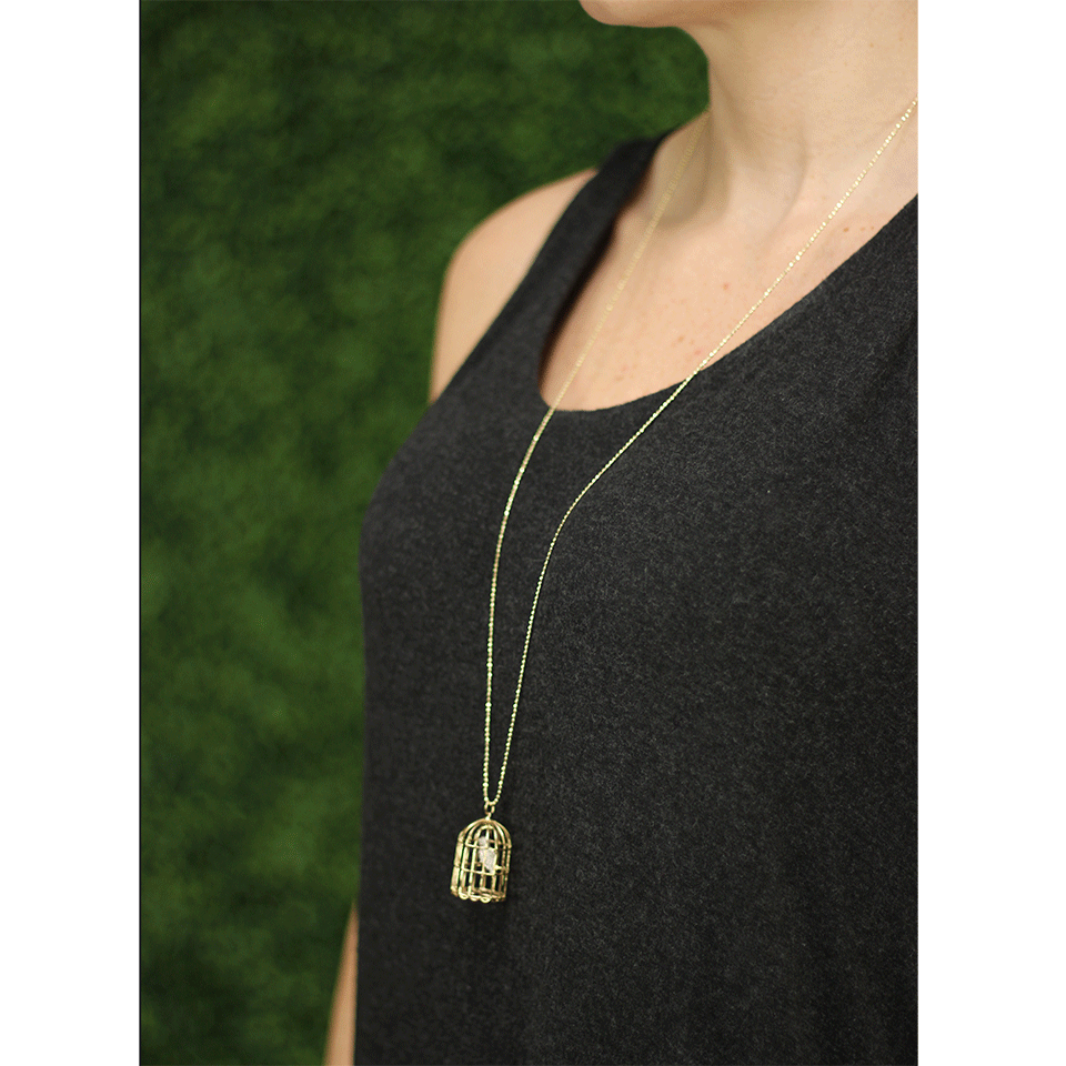 SYDNEY EVAN-Caged Albert Charm Necklace-YELLOW GOLD