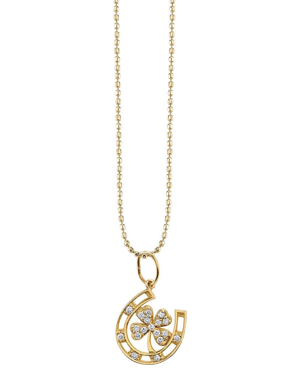SYDNEY EVAN-Clover Horseshoe Pendant Necklace-YELLOW GOLD