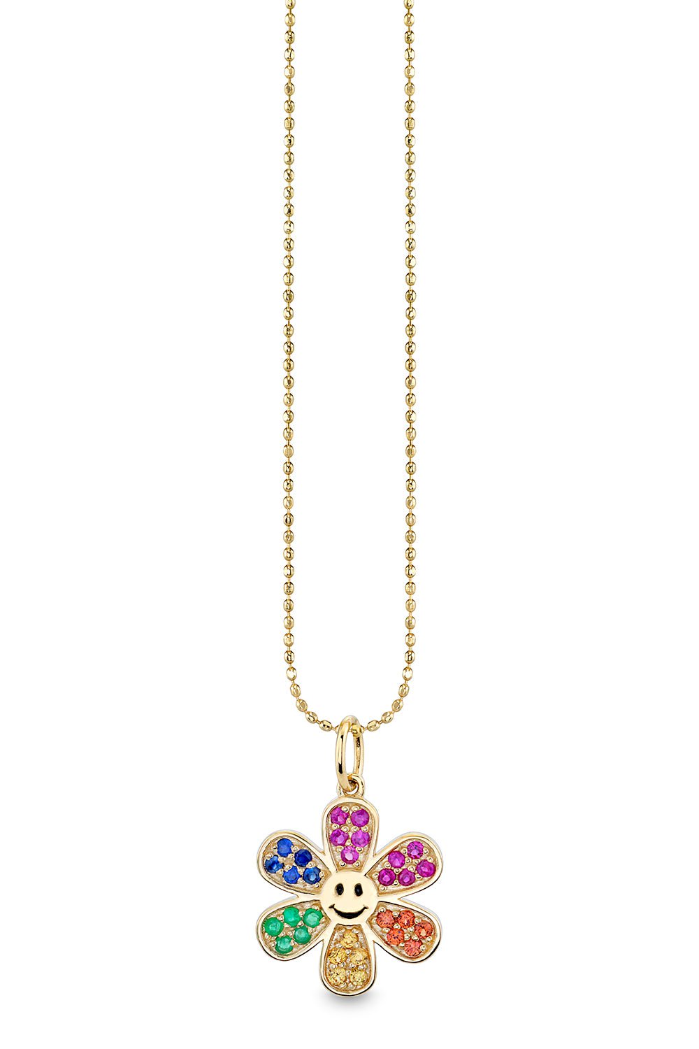 SYDNEY EVAN-Daisy Happy Face Charm Necklace-YELLOW GOLD