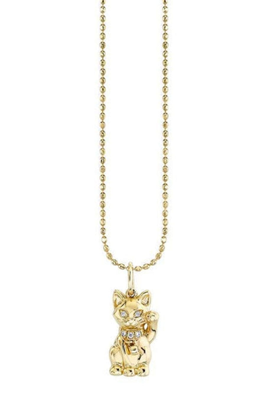 SYDNEY EVAN-Diamond Lucky Cat Necklace-YELLOW GOLD