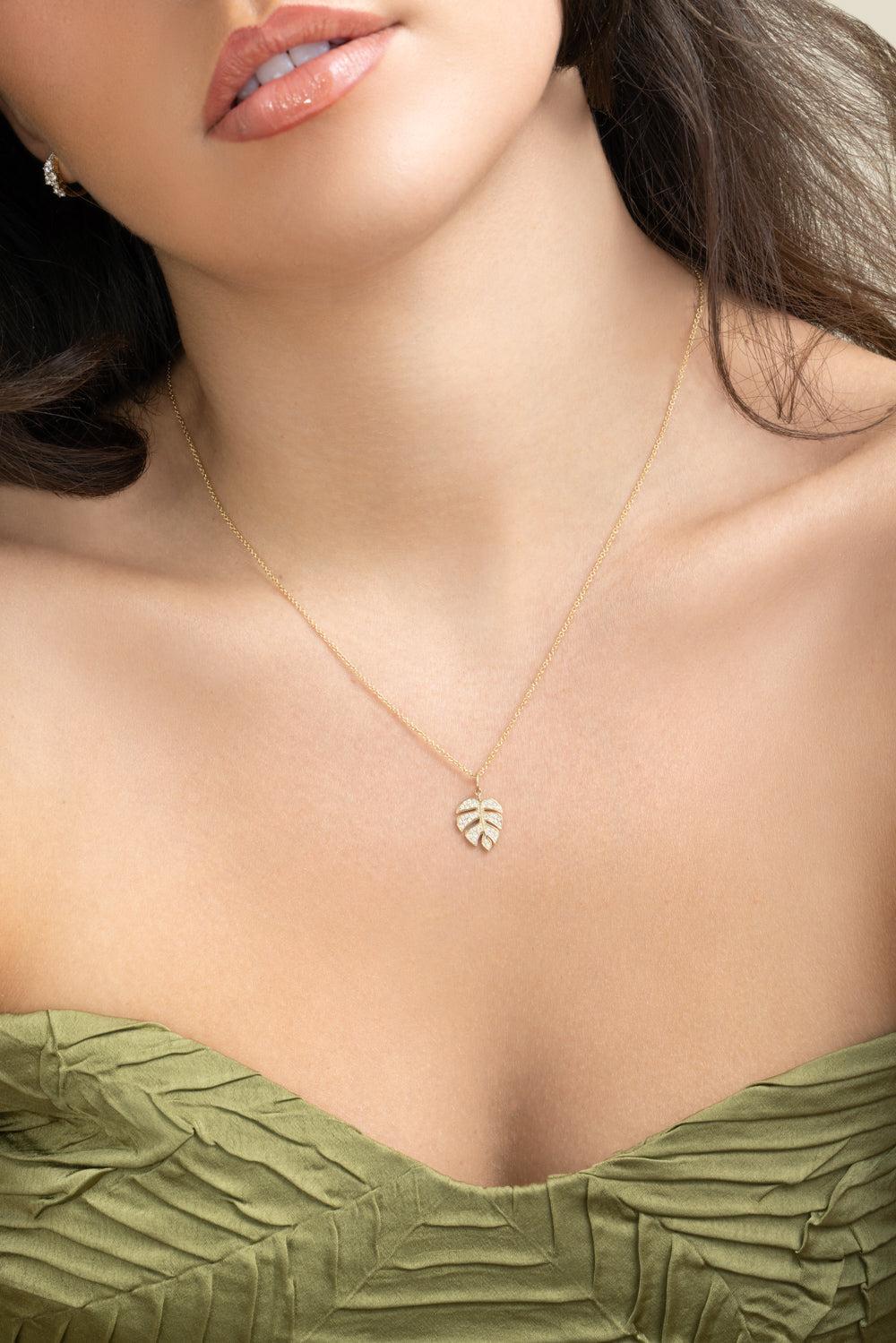 Diamond Monstera Leaf Necklace-YELLOW GOLD-JEWELRYFINE JEWELNECKLACE O-SYDNEY EVAN
