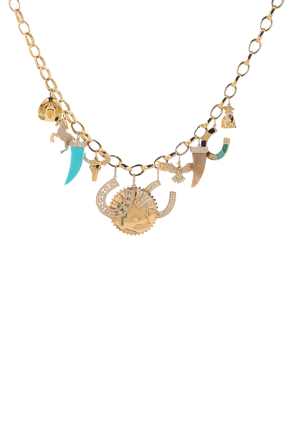  Diamond Turquoise Western Charm Necklace-YELLOW GOLD-JEWELRYFINE JEWELNECKLACE O-SYDNEY EVAN 