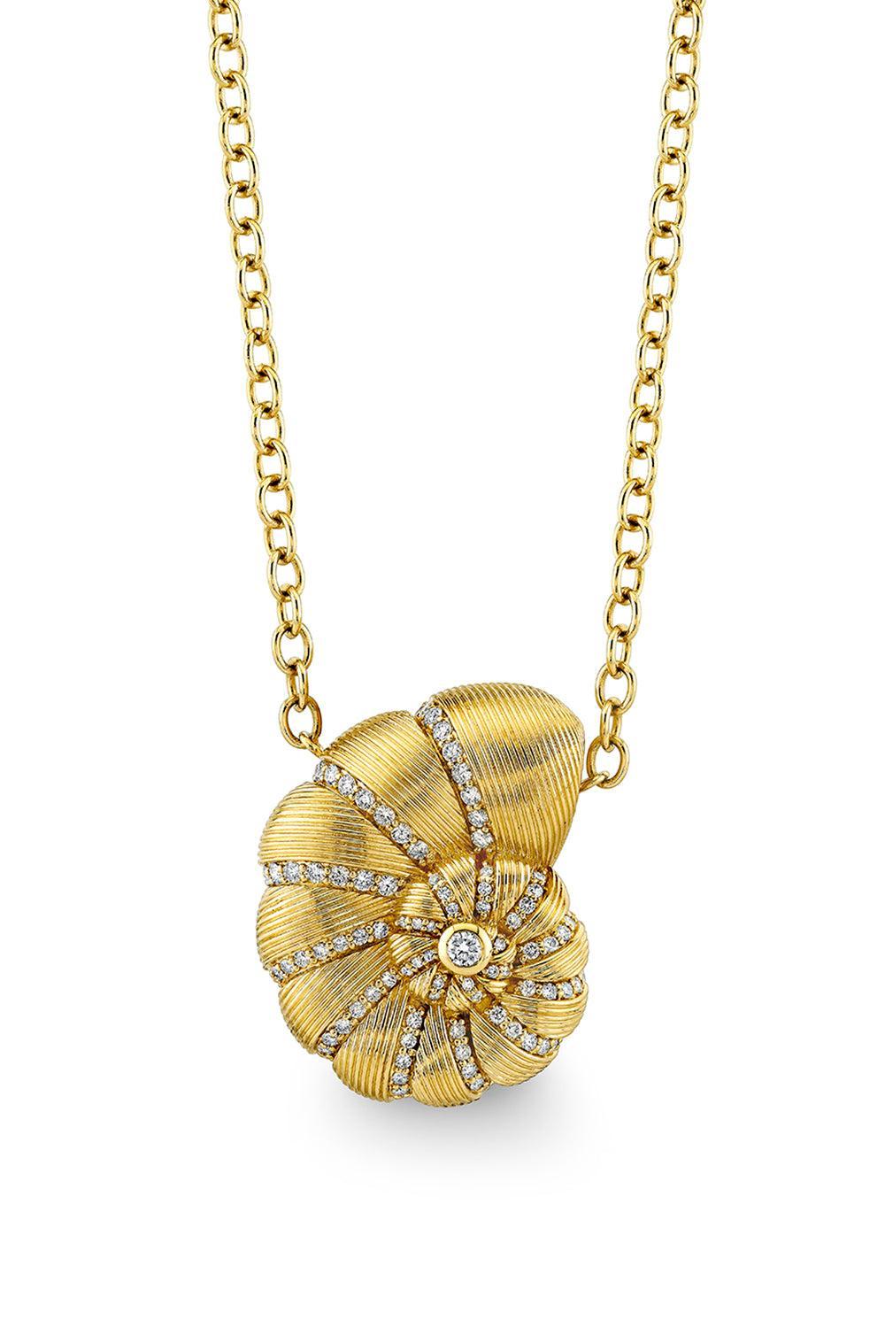 Fluted Nautilus Shell Necklace-YELLOW GOLD-JEWELRYFINE JEWELNECKLACE O-SYDNEY EVAN