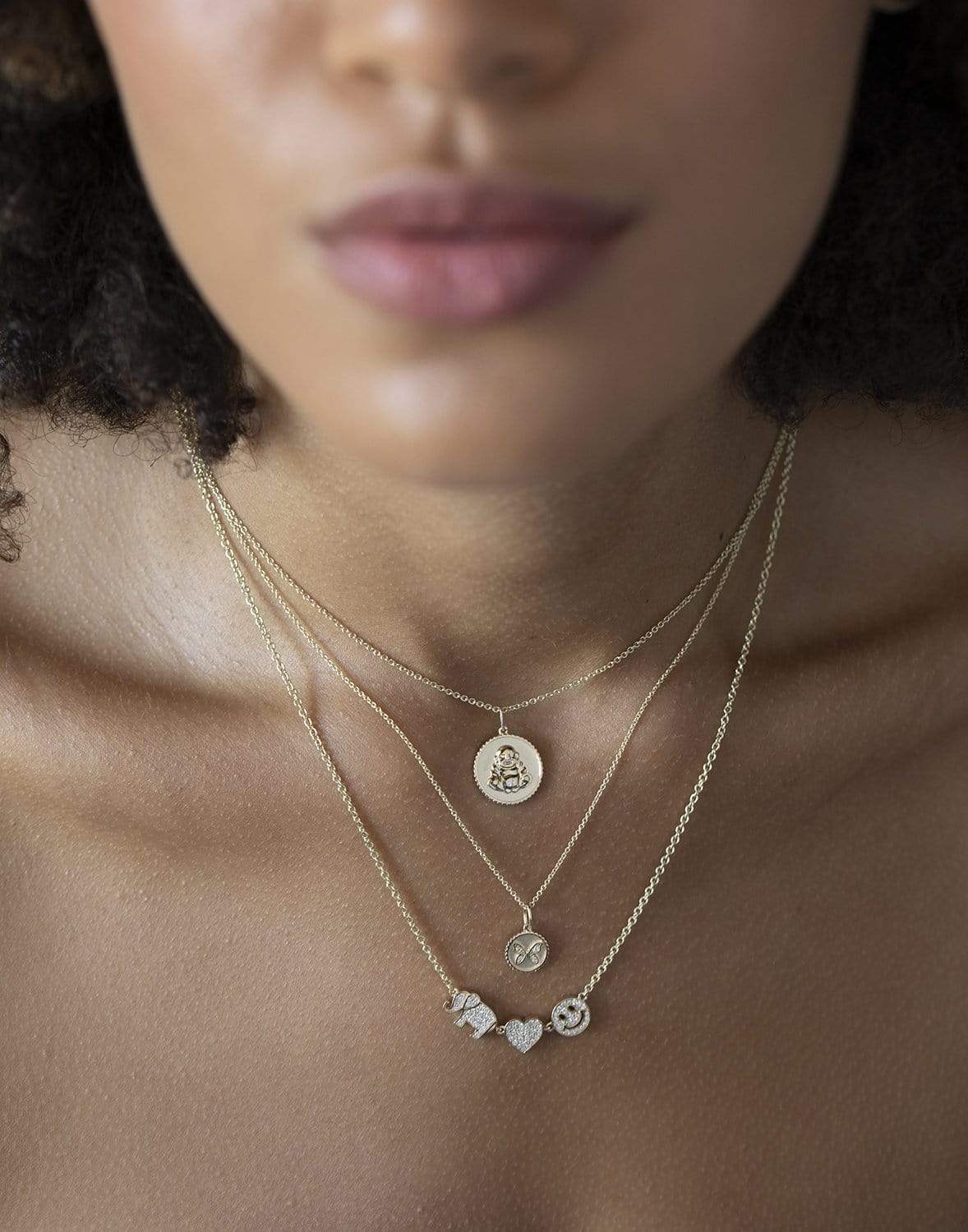 SYDNEY EVAN-Gold & Diamond 3 Icon Necklace-YELLOW GOLD
