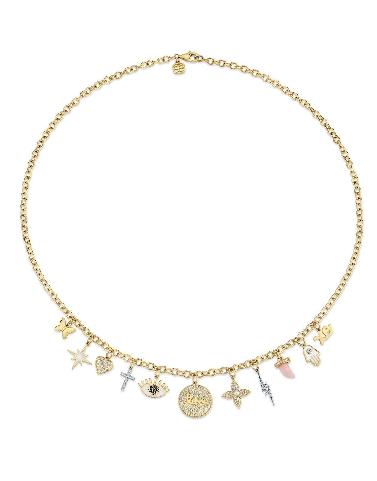 SYDNEY EVAN-Gold & Diamond Multi-Charm Necklace-YELLOW GOLD