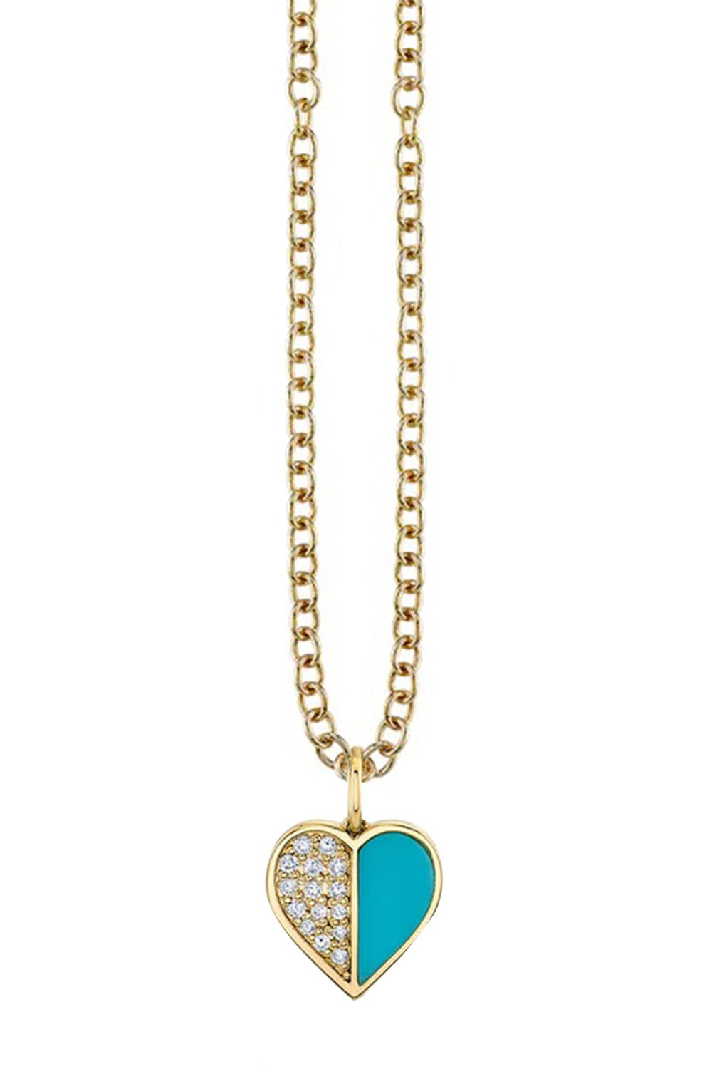 SYDNEY EVAN-Large Diamond Turquoise Heart Necklace-YELLOW GOLD