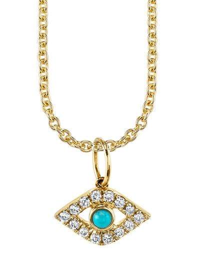 SYDNEY EVAN-Large Turquoise and Diamond Evil Eye Necklace-YELLOW GOLD