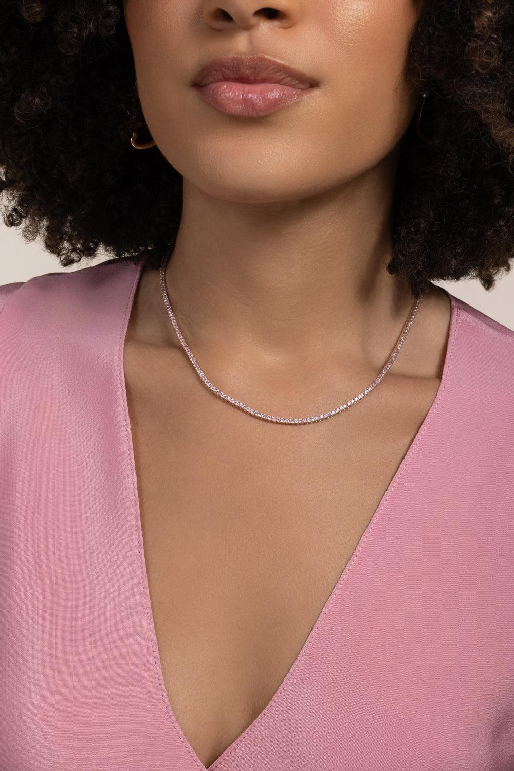 Light Pink Sapphire Tennis Necklace-YELLOW GOLD-JEWELRYFINE JEWELNECKLACE O-SYDNEY EVAN