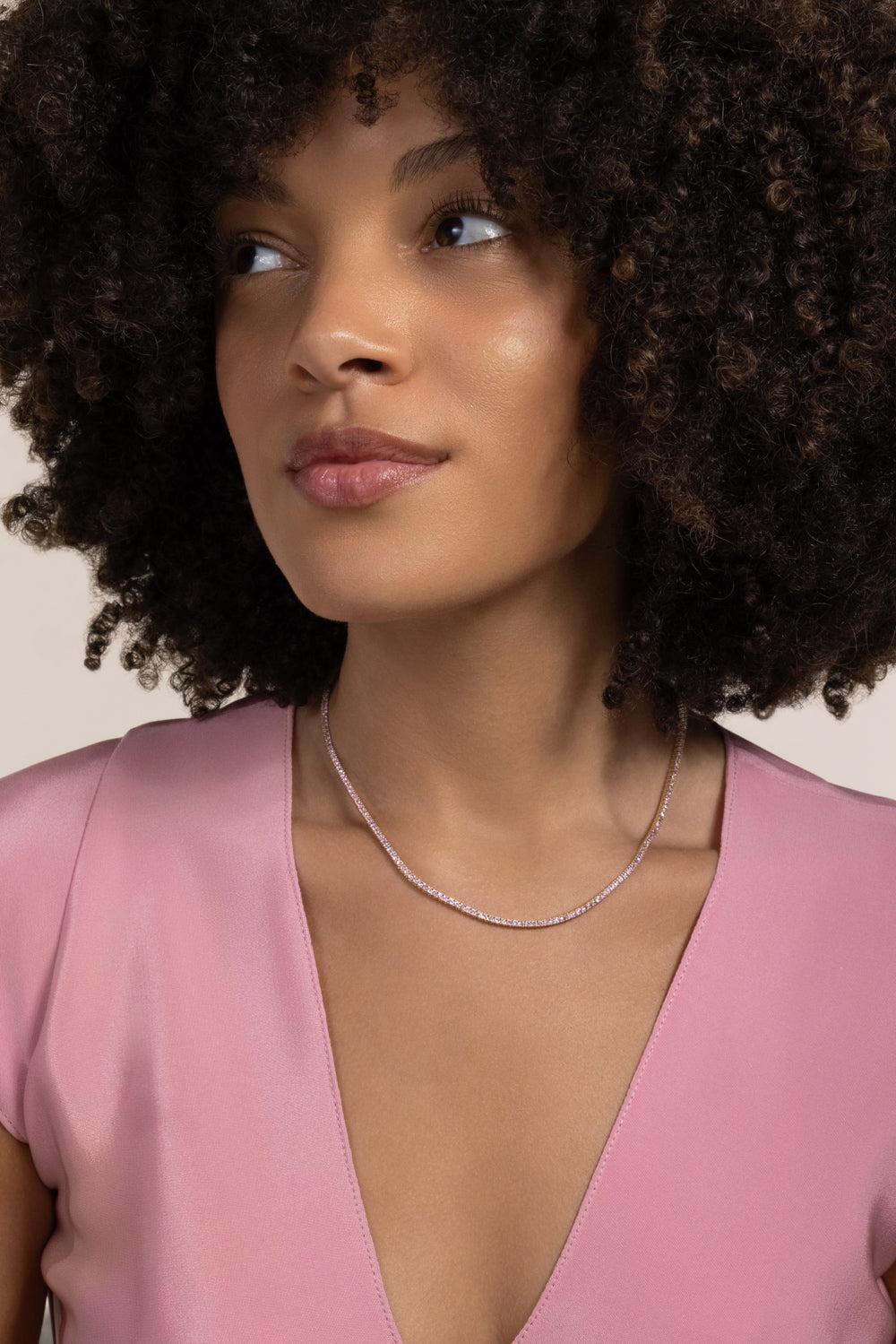 Light Pink Sapphire Tennis Necklace-YELLOW GOLD-JEWELRYFINE JEWELNECKLACE O-SYDNEY EVAN