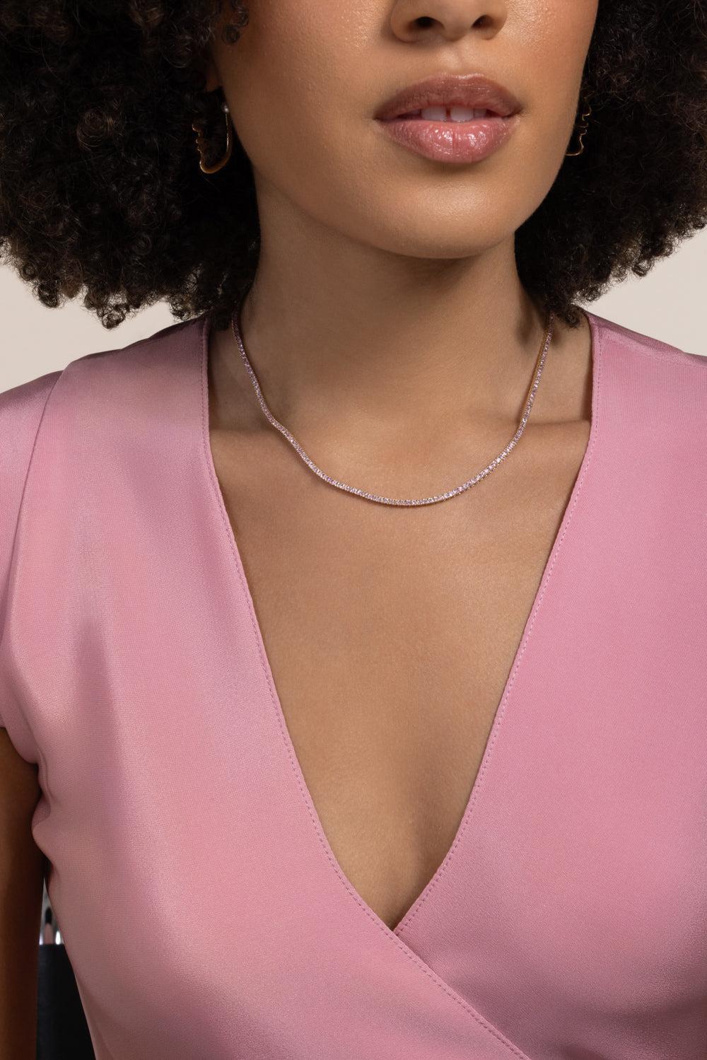 Light Pink Sapphire Tennis Necklace-YELLOW GOLD-JEWELRYFINE JEWELNECKLACE O-SYDNEY EVAN