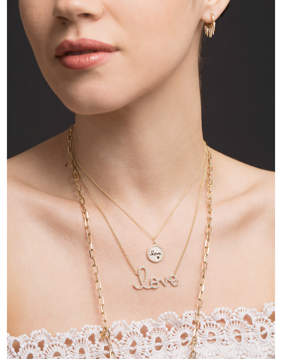 SYDNEY EVAN-Pink Love Script Pave Border Pendant-YELLOW GOLD