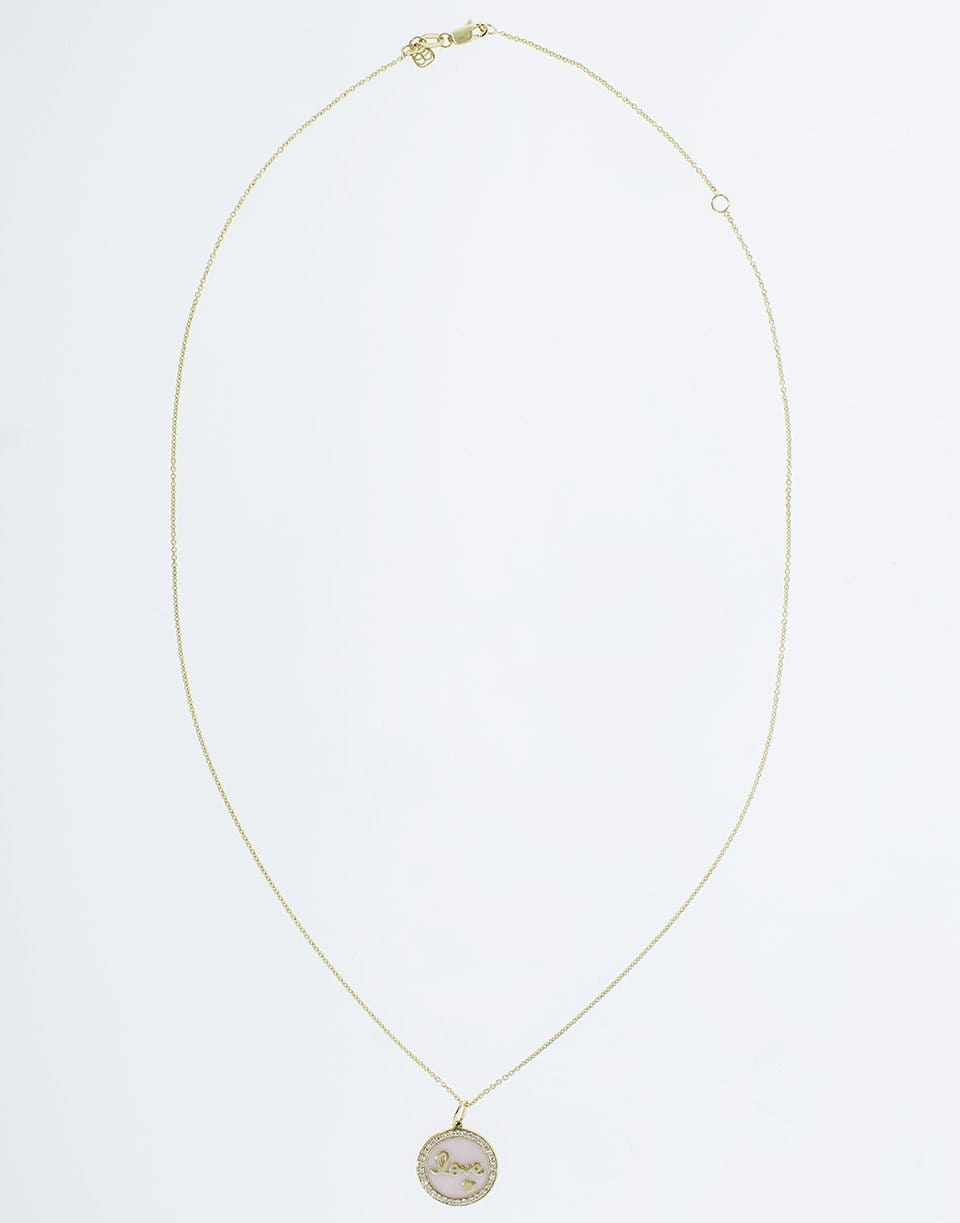 SYDNEY EVAN-Pink Love Script Pave Border Pendant-YELLOW GOLD