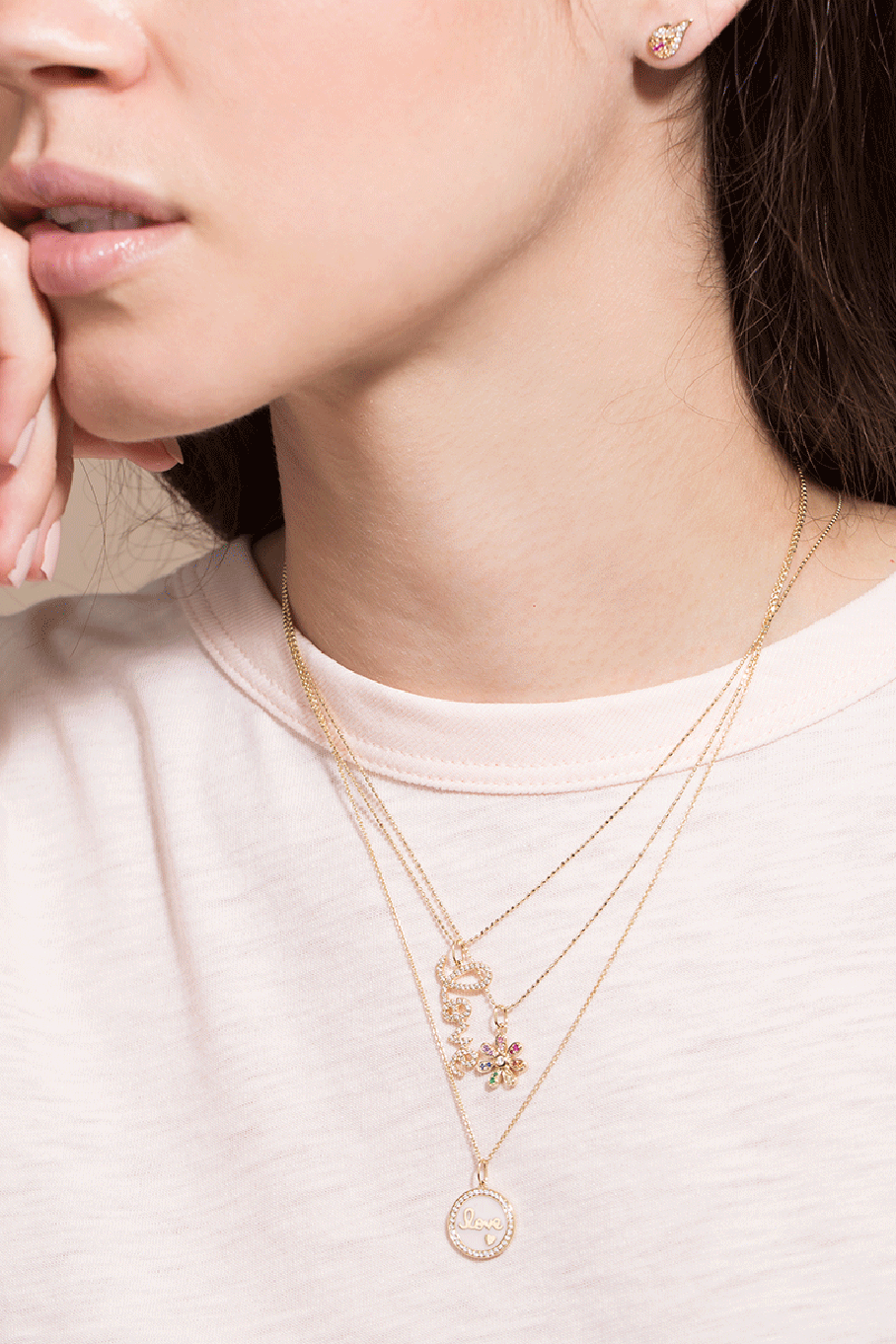 SYDNEY EVAN-Rainbow Daisy Pendant Necklace-YELLOW GOLD