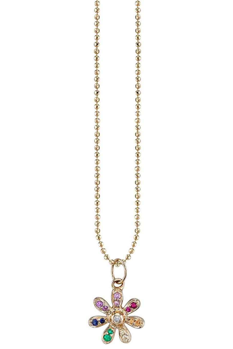 SYDNEY EVAN-Rainbow Daisy Pendant Necklace-YELLOW GOLD