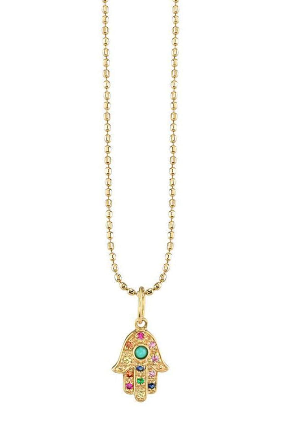 SYDNEY EVAN-Rainbow Mini Hamsa Necklace-YELLOW GOLD