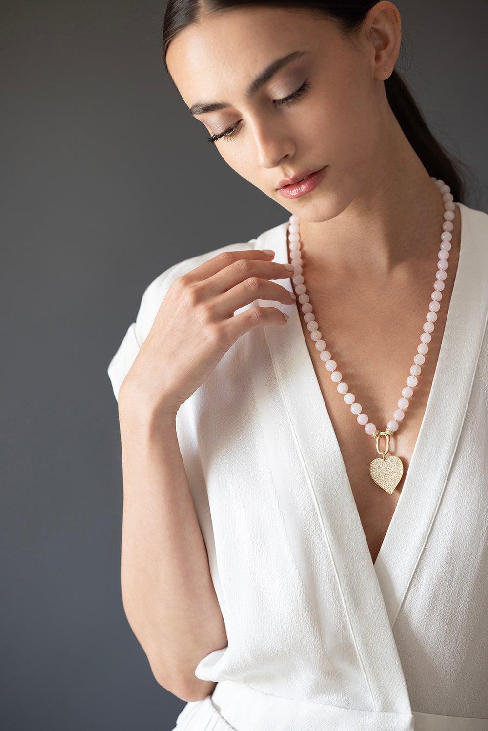 SYDNEY EVAN-Rose Quartz Diamond Heart Necklace-YELLOW GOLD