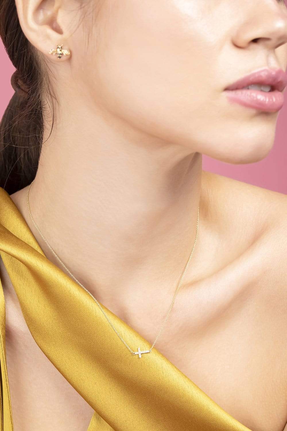 SYDNEY EVAN-Small Diamond Cross Necklace-YELLOW GOLD